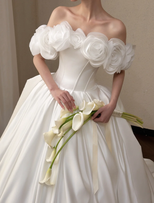 Timeless White A-Line Wedding Dress Satin Bridal Gown ED11397