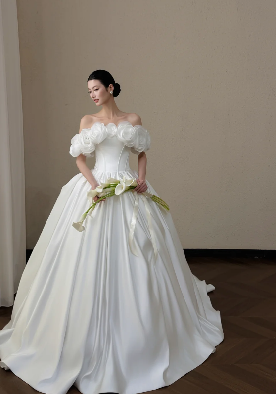 Timeless White A-Line Wedding Dress Satin Bridal Gown ED11397