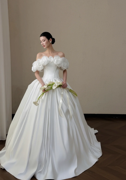 Timeless White A-Line Wedding Dress Satin Bridal Gown ED11397