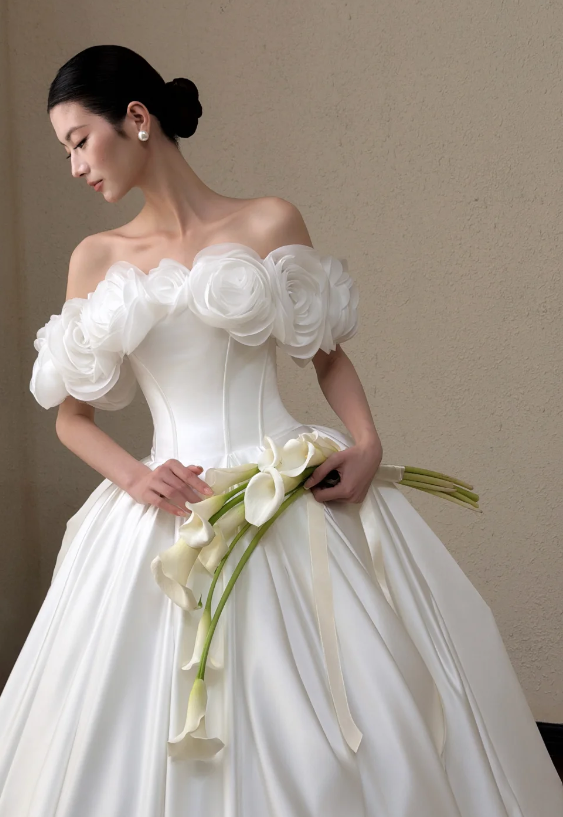 Timeless White A-Line Wedding Dress Satin Bridal Gown ED11397