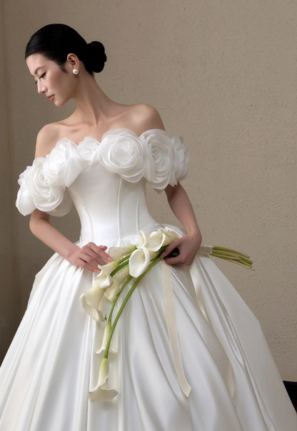 Timeless White A-Line Wedding Dress Satin Bridal Gown ED11397