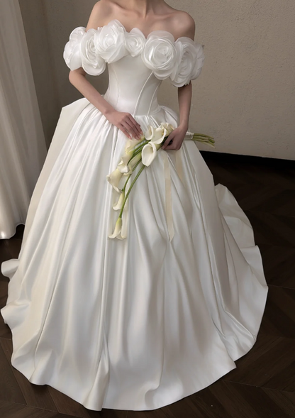 Timeless White A-Line Wedding Dress Satin Bridal Gown ED11397