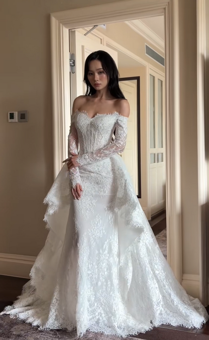 Timeless White Sheath Wedding Dress Lace Bridal Gown ED11398