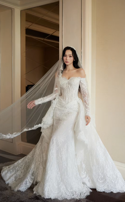Timeless White Sheath Wedding Dress Lace Bridal Gown ED11398
