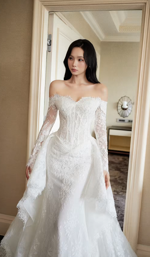 Timeless White Sheath Wedding Dress Lace Bridal Gown ED11398
