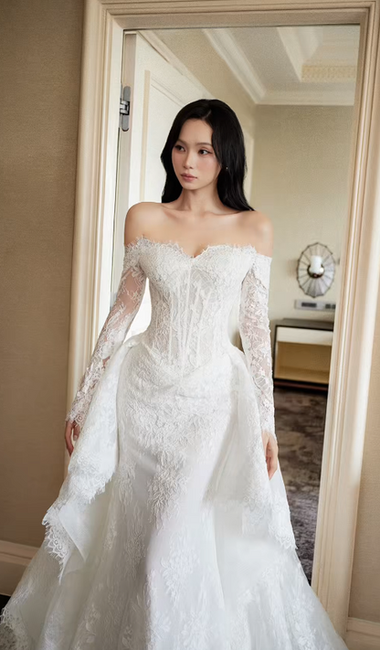 Timeless White Sheath Wedding Dress Lace Bridal Gown ED11398