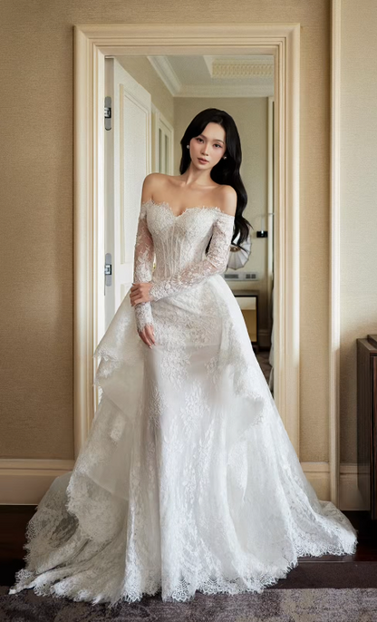 Timeless White Sheath Wedding Dress Lace Bridal Gown ED11398