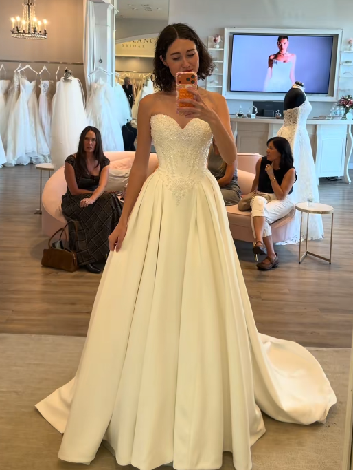 Timeless White A-Line Wedding Dress Satin Bridal Gown  ED11401