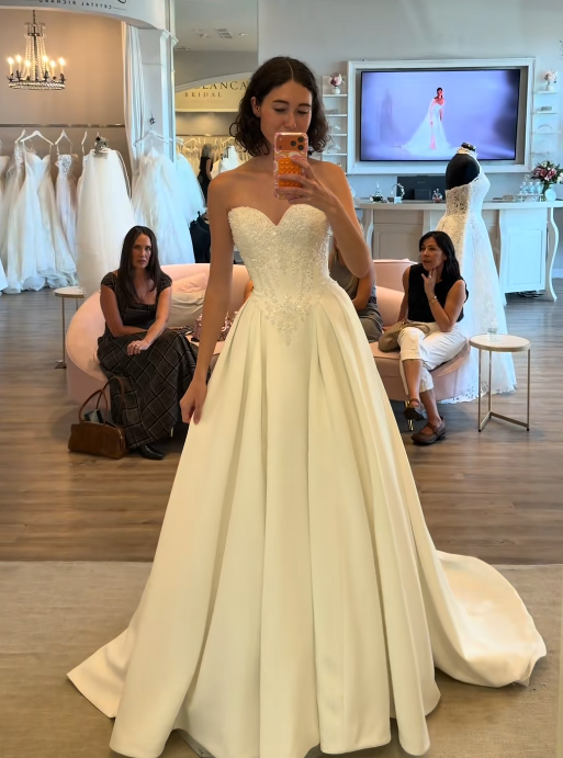 Timeless White A-Line Wedding Dress Satin Bridal Gown  ED11401