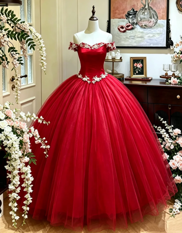 Pretty Red Prom Dress A-Line Tulle Long Evenig Dress ED11405