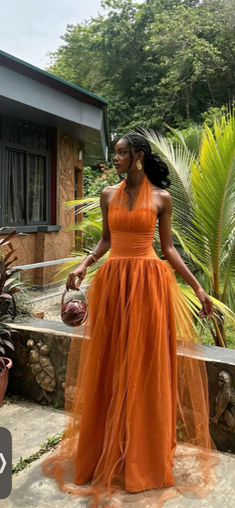 Pretty Orange Prom Dress A-Line Tulle Long Evenig Dress ED11406