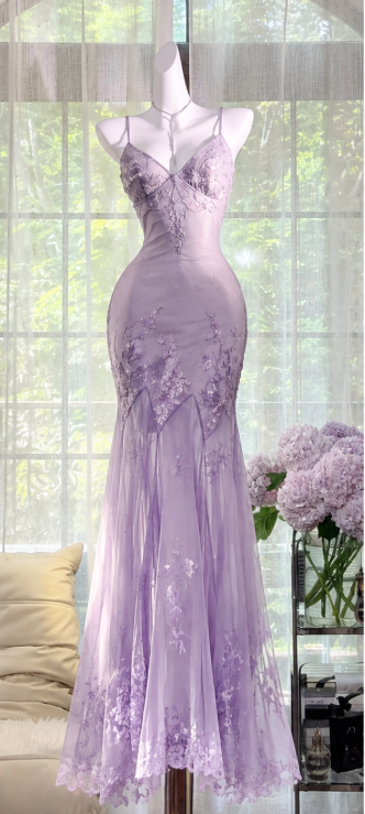 Vintage Lilac Porm Dress Sheath Chiffon Beaded Long Evening Dress ED11414