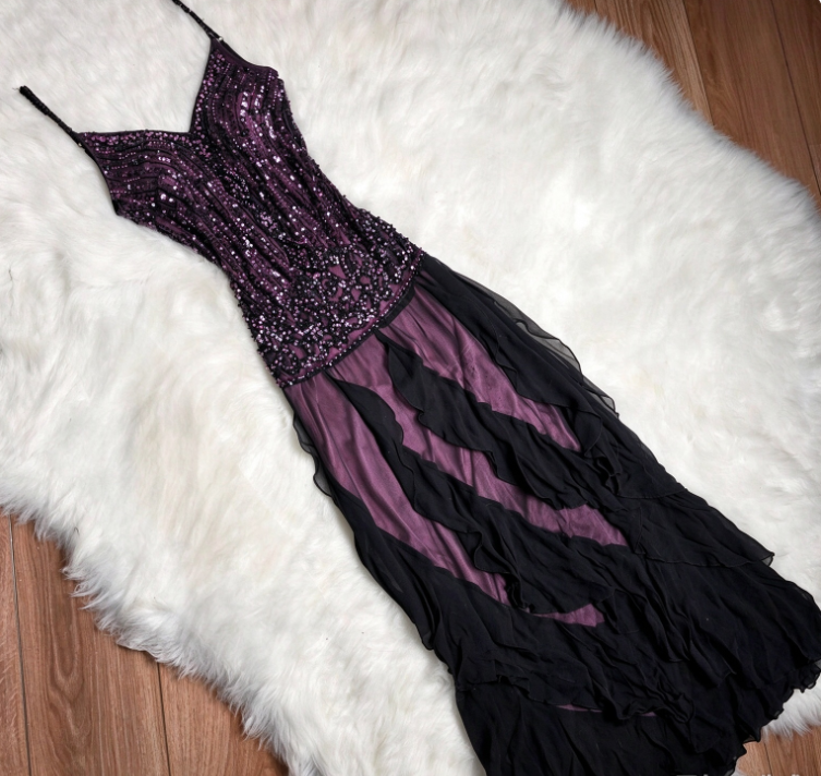 Chic Purple Porm Dress Sheath Chiffon Beaded Long Evening Dress ED11416