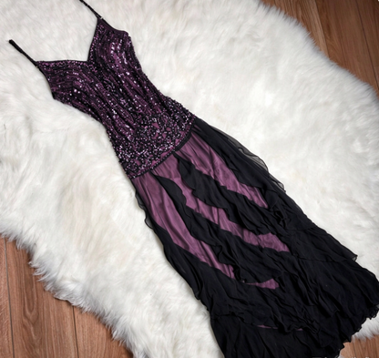 Chic Purple Porm Dress Sheath Chiffon Beaded Long Evening Dress ED11416