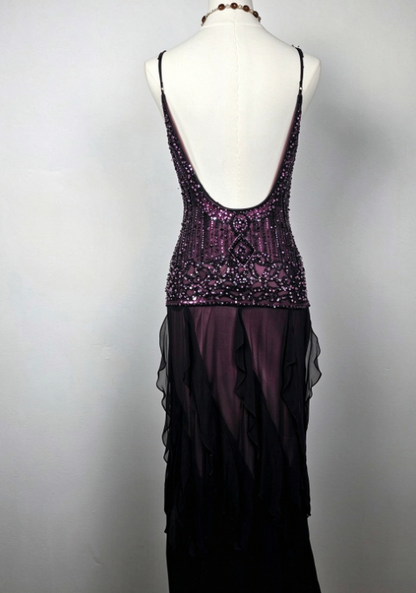 Chic Purple Porm Dress Sheath Chiffon Beaded Long Evening Dress ED11416