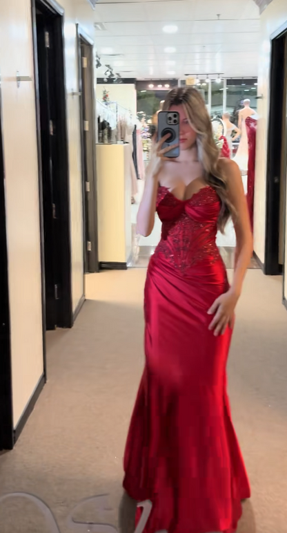 Chic Red Porm Dress Sheath Satin Long Evening Dress ED11420