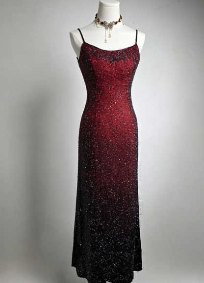 Robe de bal fourreau chic bordeaux à sequins, robe de soirée longue ED11425