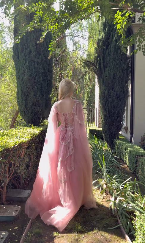 Robe de bal chic rose, coupe trapèze, en tulle, longue, modèle ED11428