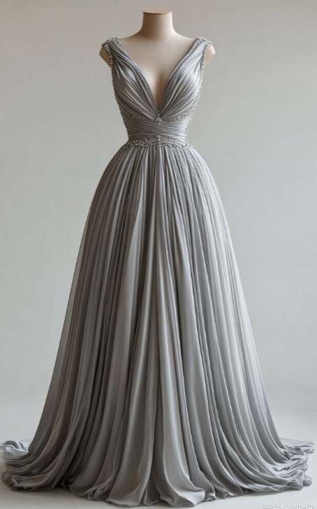 Chic Grey Prom Dress A-Line Chiffon Long Evening Dress ED11434