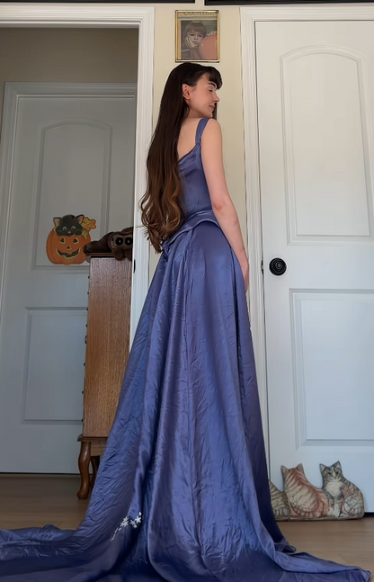 Chic Periwinkle Prom Dress A-Line Satin Long Evening Dress ED11436