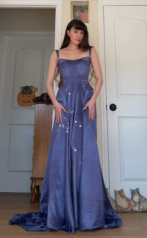 Chic Periwinkle Prom Dress A-Line Satin Long Evening Dress ED11436