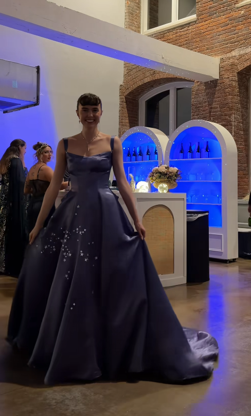 Chic Periwinkle Prom Dress A-Line Satin Long Evening Dress ED11436