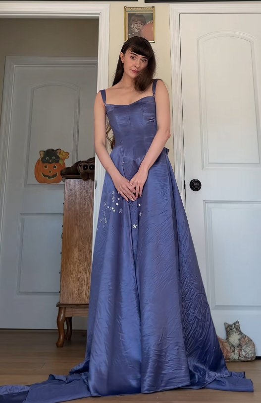 Chic Periwinkle Prom Dress A-Line Satin Long Evening Dress ED11436