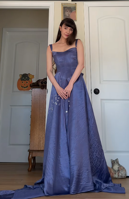 Chic Periwinkle Prom Dress A-Line Satin Long Evening Dress ED11436