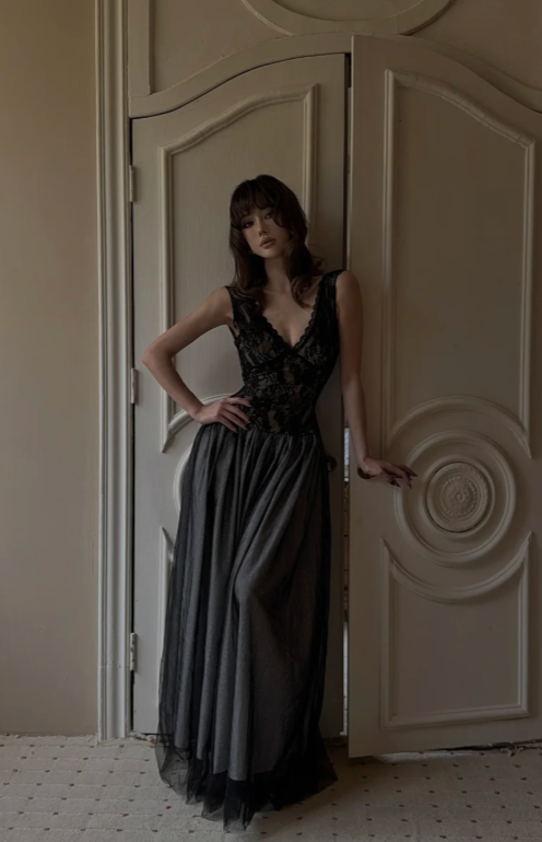 Chic Black Prom Dress Sheath Tulle Long Evening Dress ED11437