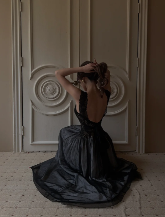 Chic Black Prom Dress Sheath Tulle Long Evening Dress ED11437