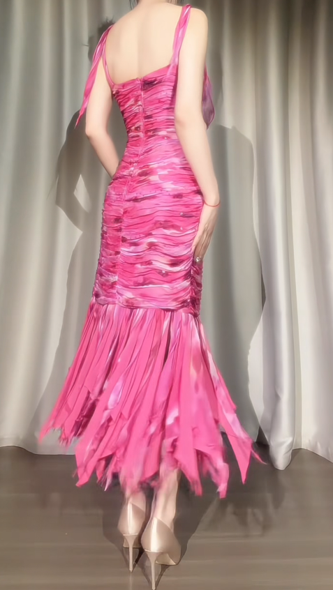 Chic Pink Prom Dress Sheath Chiffon Long Evening Dress ED11443