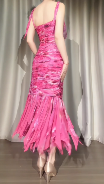 Chic Pink Prom Dress Sheath Chiffon Long Evening Dress ED11443