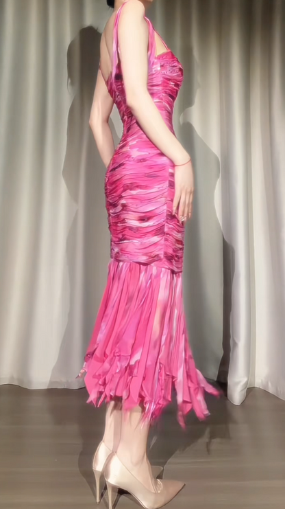 Chic Pink Prom Dress Sheath Chiffon Long Evening Dress ED11443