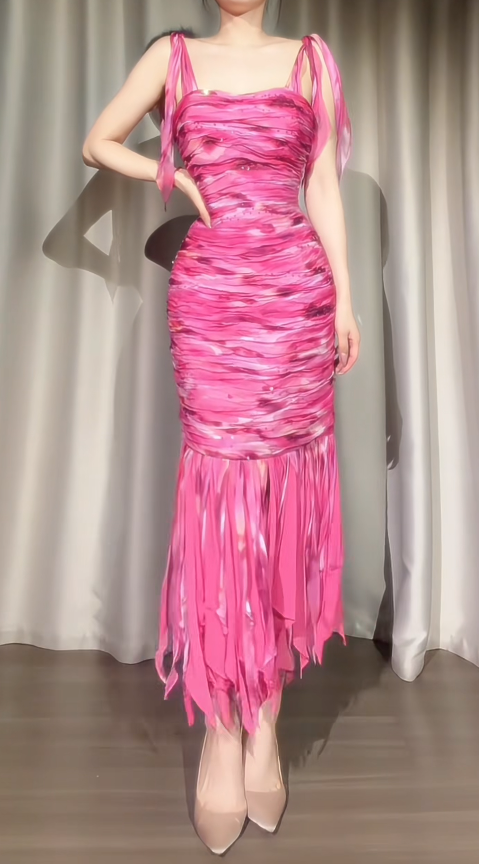 Chic Pink Prom Dress Sheath Chiffon Long Evening Dress ED11443