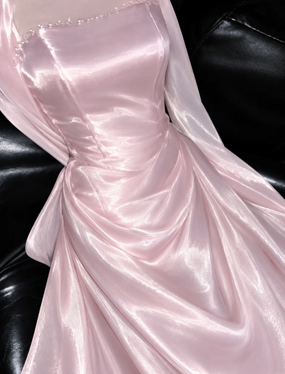 Chic Pink Prom Dress Sheath Satin Long Evening Dress ED11444