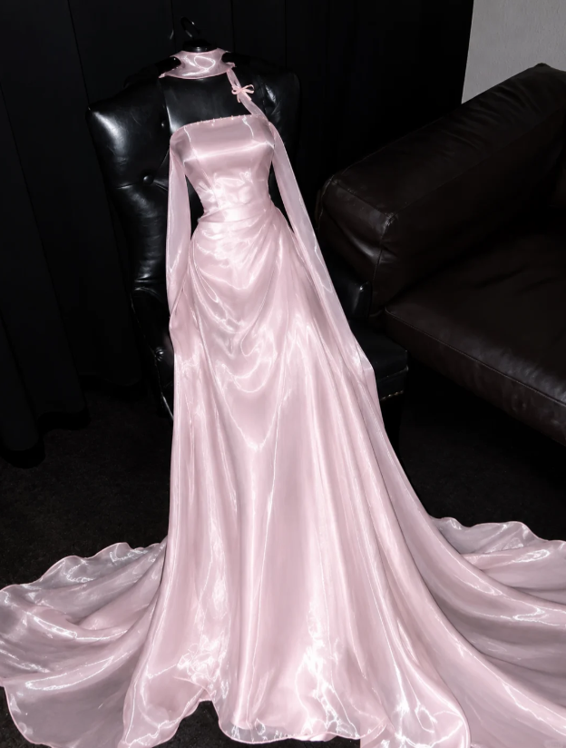 Chic Pink Prom Dress Sheath Satin Long Evening Dress ED11444