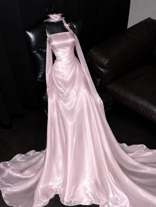 Chic Pink Prom Dress Sheath Satin Long Evening Dress ED11444