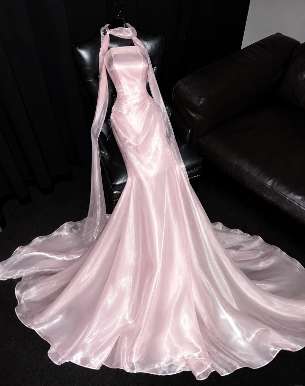 Chic Pink Prom Dress Sheath Satin Long Evening Dress ED11444