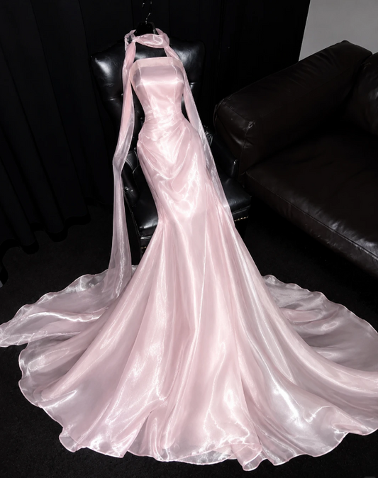 Chic Pink Prom Dress Sheath Satin Long Evening Dress ED11444