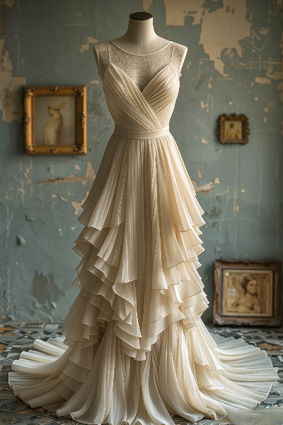 Robe de mariée chic, coupe trapèze en mousseline, modèle ED11447