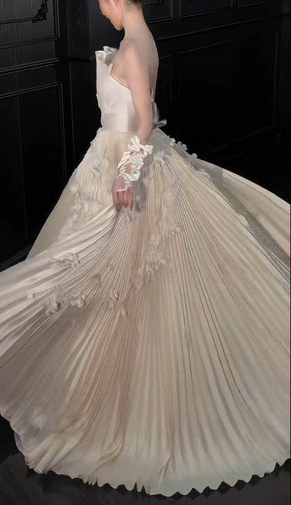 Chic Light Champagne Bridal Gown A-Line Taffeta Wedding Dress ED11453