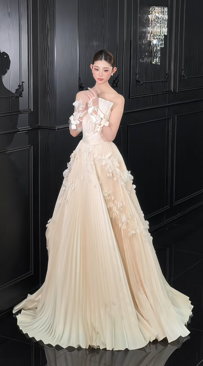 Chic Light Champagne Bridal Gown A-Line Taffeta Wedding Dress ED11453