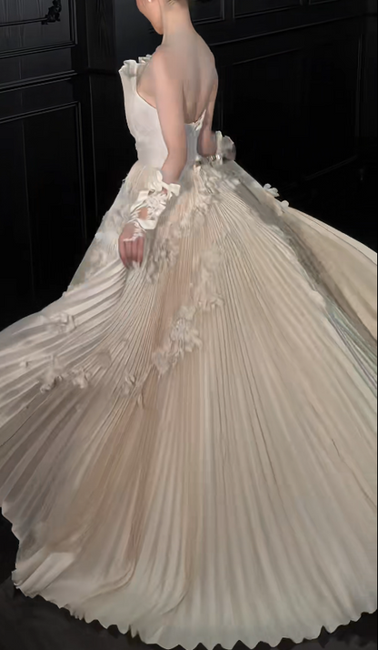 Chic Light Champagne Bridal Gown A-Line Taffeta Wedding Dress ED11453