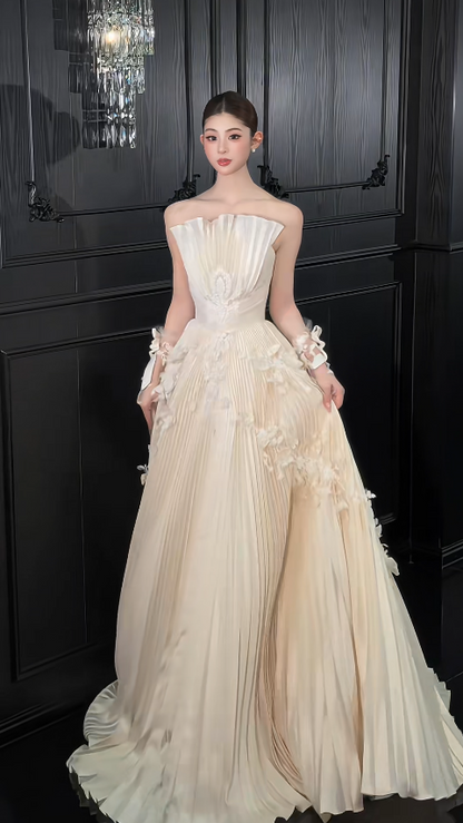 Chic Light Champagne Bridal Gown A-Line Taffeta Wedding Dress ED11453