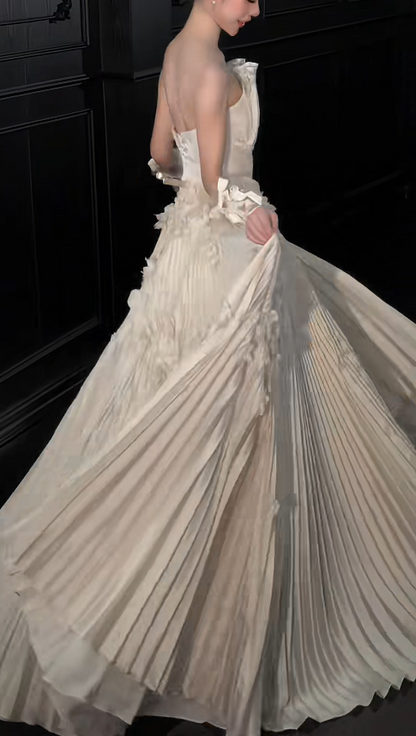 Chic Light Champagne Bridal Gown A-Line Taffeta Wedding Dress ED11453