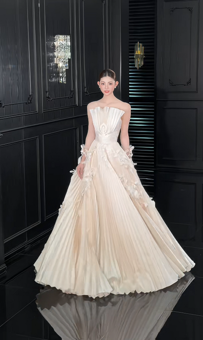 Chic Light Champagne Bridal Gown A-Line Taffeta Wedding Dress ED11453