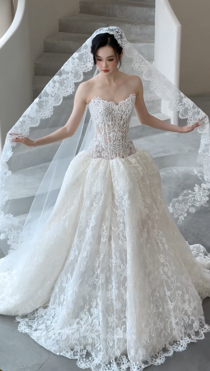 Chic Light Champagne Bridal Gown A-Line Taffeta Wedding Dress ED11454