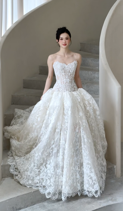 Chic Light Champagne Bridal Gown A-Line Taffeta Wedding Dress ED11454