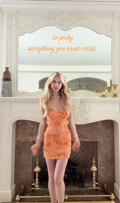 Pretty Orange Short Prom Dress Sheath Chiffon Beaded Birthday Dress ED11458