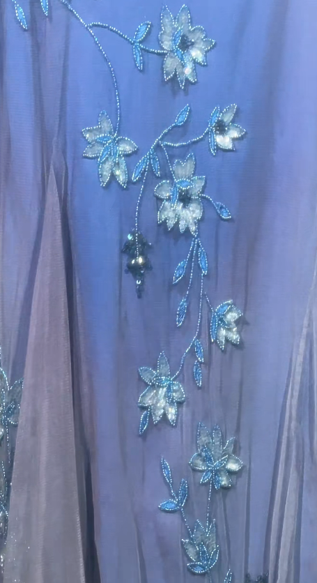 Vintage Blue Prom Dress Sheath Chiffon Beaded Long Evening Dress ED11459
